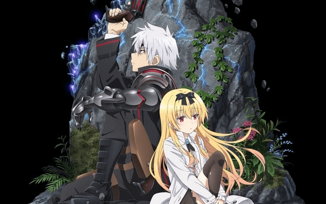 Hajime Nagumo standing with Yue and other heroines in Arifureta anime dark fantasy scene.