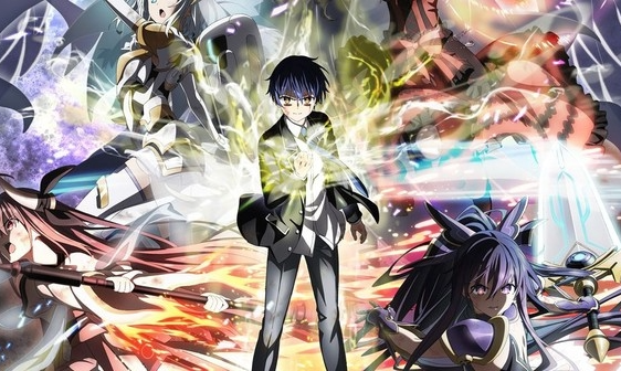 Shido Itsuka surrounded by powerful spirit heroines in Date A Live anime action scene.