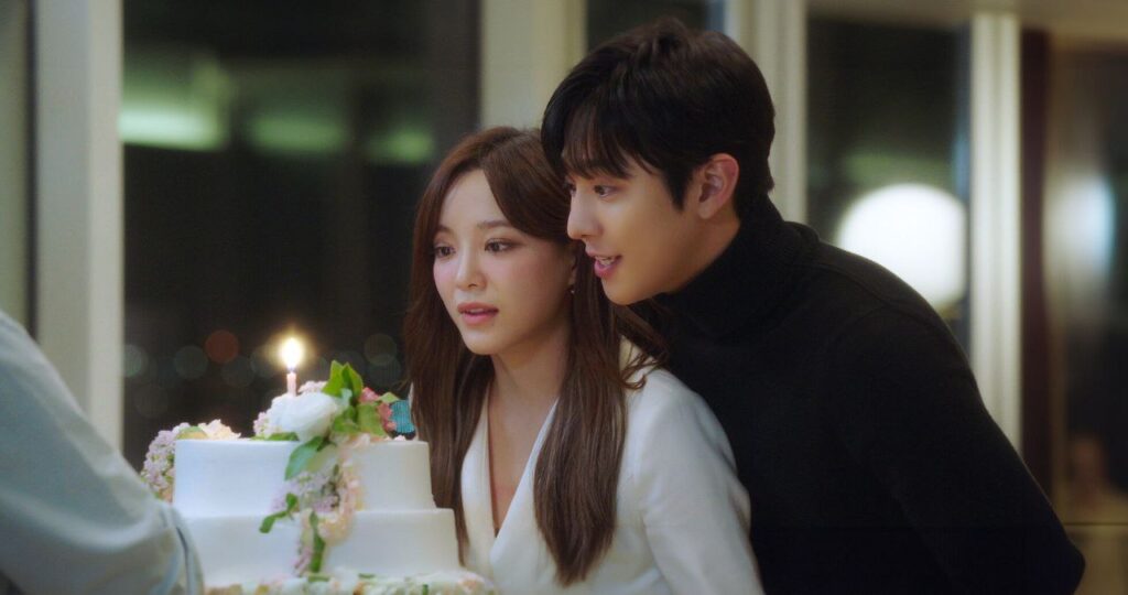 Business Proposal romantic birthday cake scene featuring Kang Tae Moo and Shin Ha Ri